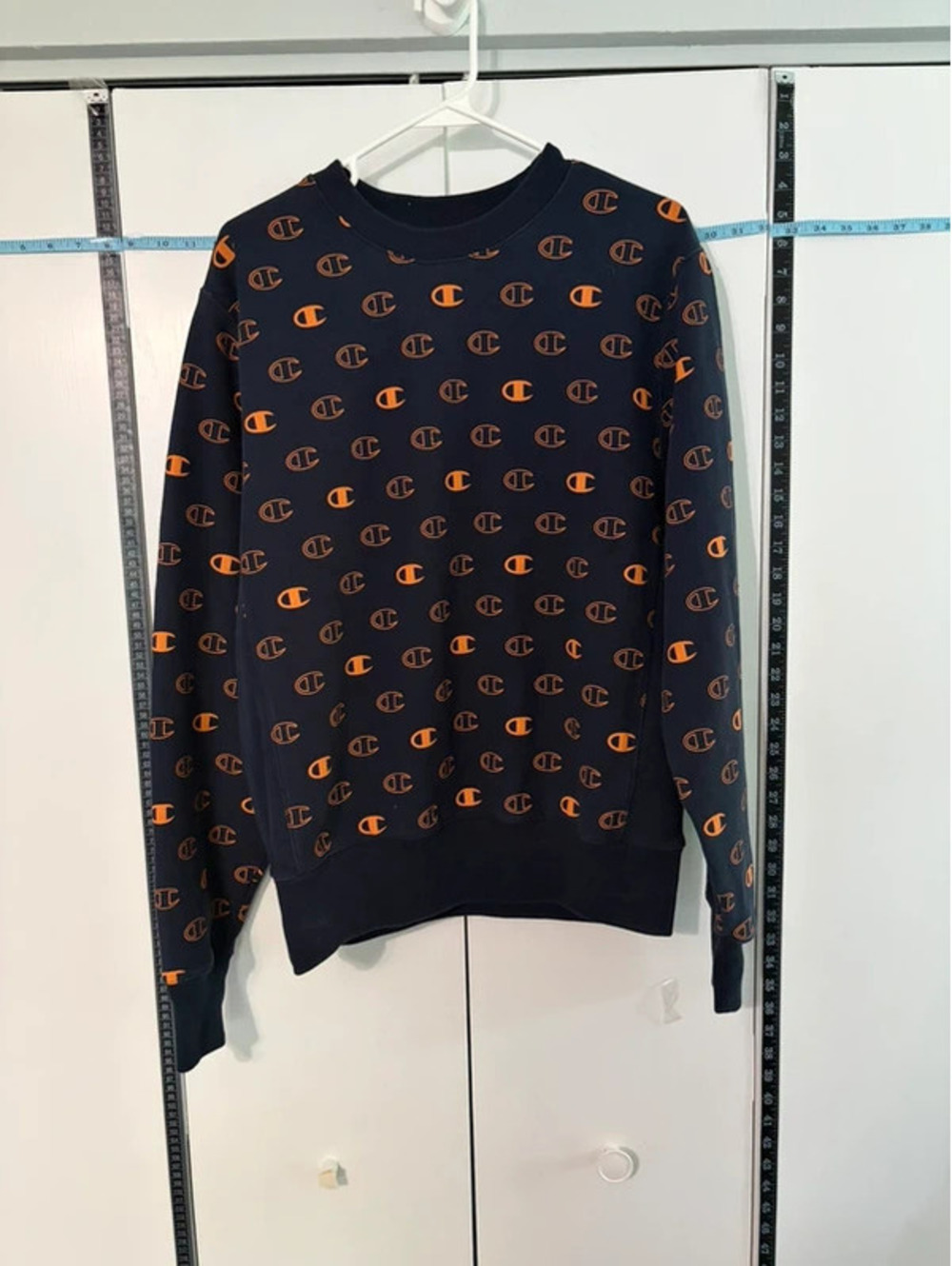 Sweatshirt Champion Reverse Weave All Over C Logo Crewneck Navy Orange Medium